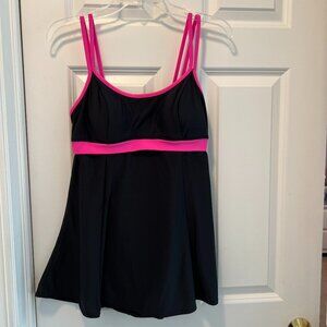 Swim Dress, Size 12, Black w/Pink, Fully Lined, Padded Cups, NWOT